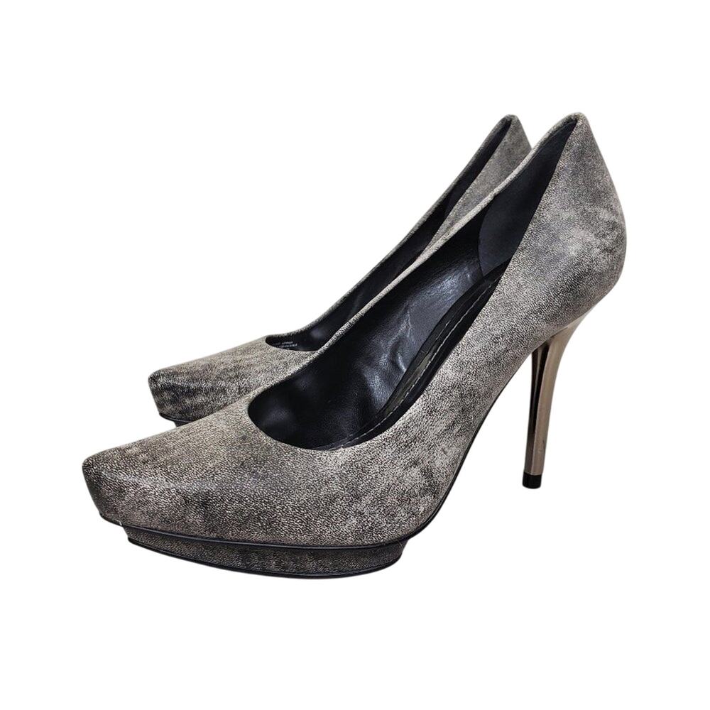 Gianni Bini Platform Heels Gray Womens Size 7.5 Leather High Heel Shoes Dressy